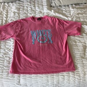 White Fox Boutique Pink Tee with Blue Logo